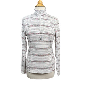 Spyder Womens Small White Multicolor Striped Quarter Zip Pullover Top